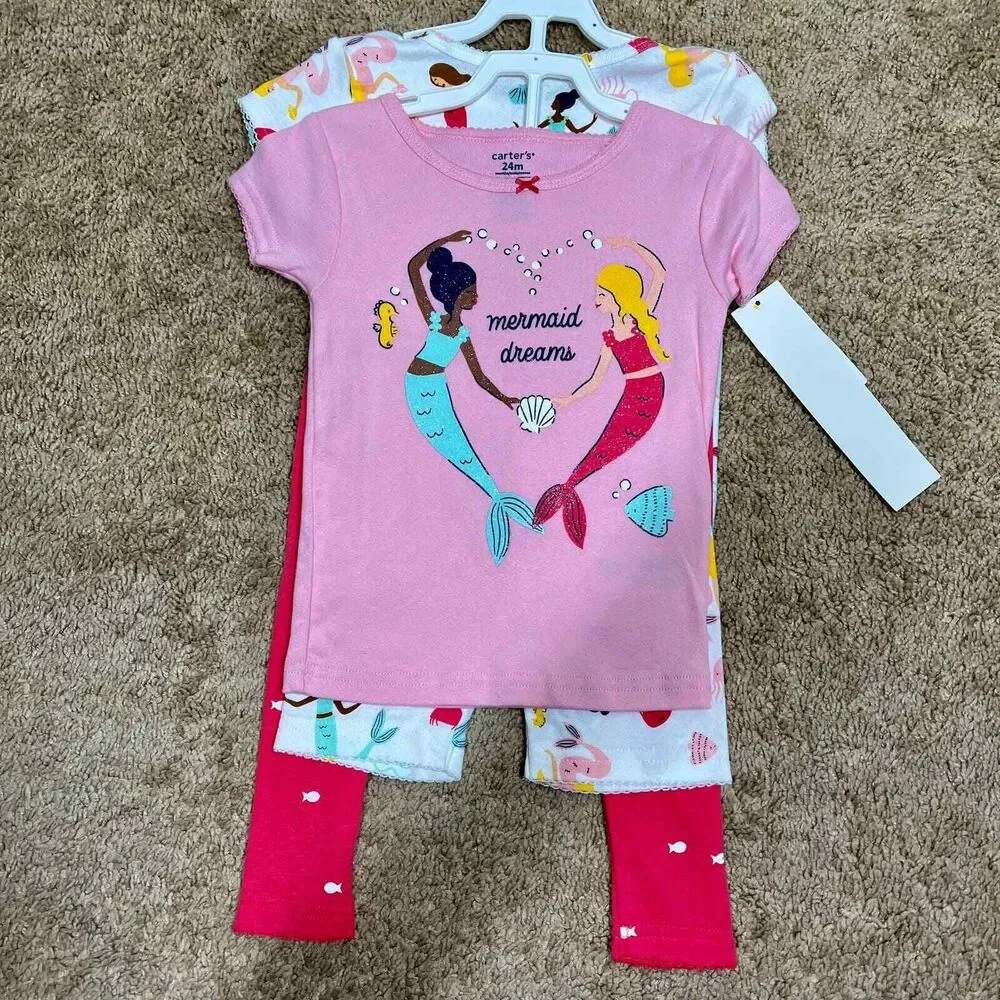 Carters Girl 24 months 4-Piece Pink Mermaid 100% Snug Fit Cotton Pajamas
